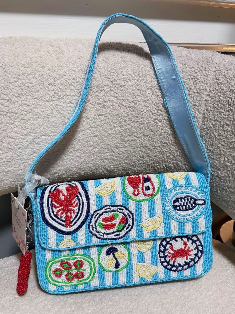 New Release Handcrafted in India Lobster Seafood Plate Beaded Bag Viral TikTok